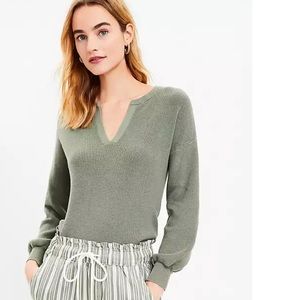 New LOFT cotton knit, split neck, long sleeve sweater NWT, size S